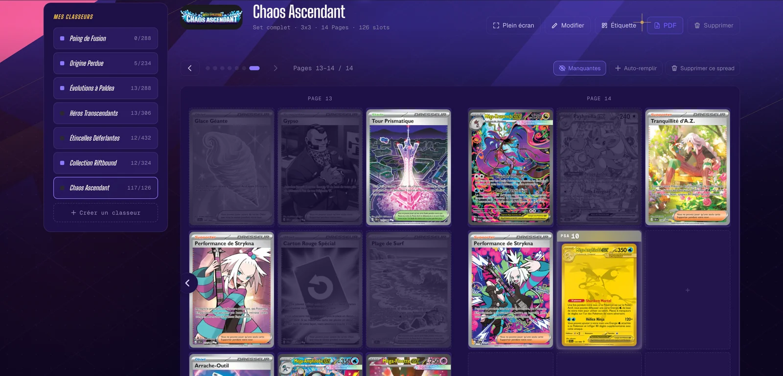 Classeur Chaos Ascendant en mode « Manquantes »